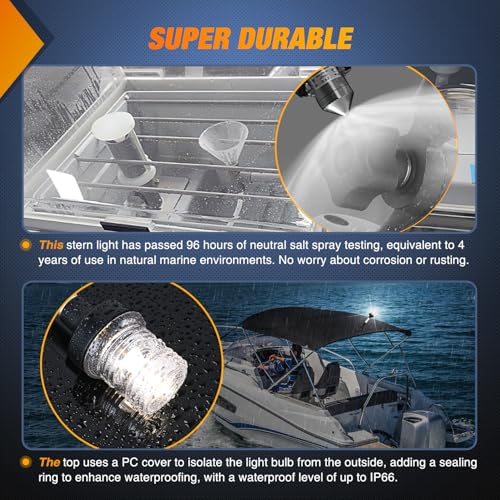 Image of Nilight Marine Boat Stern Light 9Inch White Fold Down Anchor Lights 12V 24V Waterproof 360 Lighting Navigation Lamp for Fishing Sailboat Yacht Pontoon Speedboat Dinghy