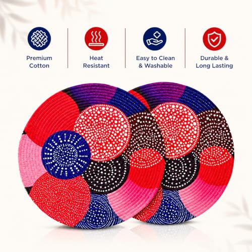 Image of Zimittory Round Cotton Dining Table Mats Set of 2, 14-inch, Berry Burst