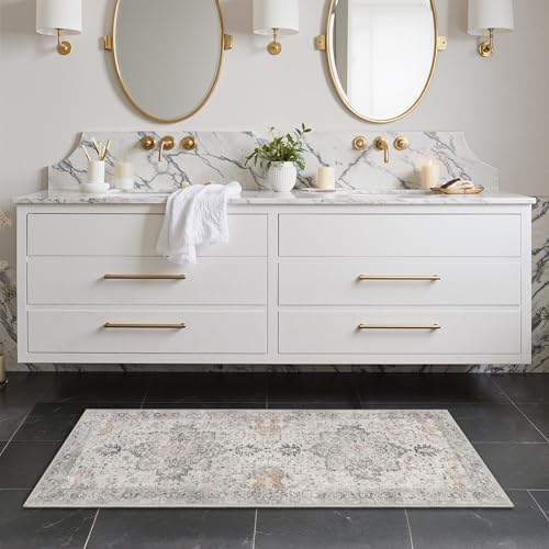 GENIMO Runner Rug 2x4, Non Slip Hallway Runner Rugs, Low Pile Lightweight Machine Washable Vintage Rug for Hallway, Entryway, Bedroom, Kitchen and Corridor,Taupe