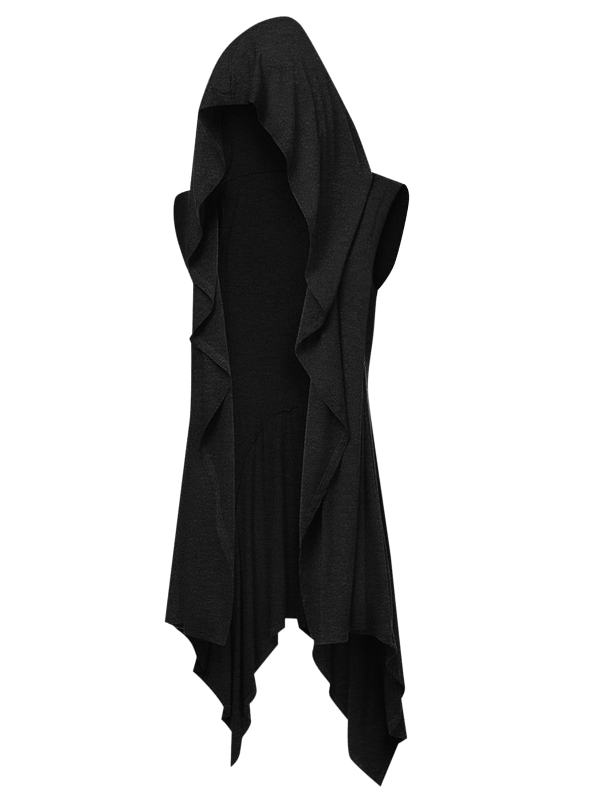 Runcati Herren Rüschen Jacke Lange Kapuze Ärmellos Schal Kragen Cardigan Drapiert Einfarbige Leichte Cape Mantel