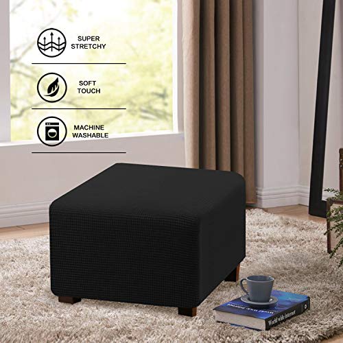 Flamingo P Stretch Ottoman Cover Square Ottoman Slipcover Furniture Protector Folding Storage Stool Furniture Protector Soft Slipcover with Elastic Bottom - Black