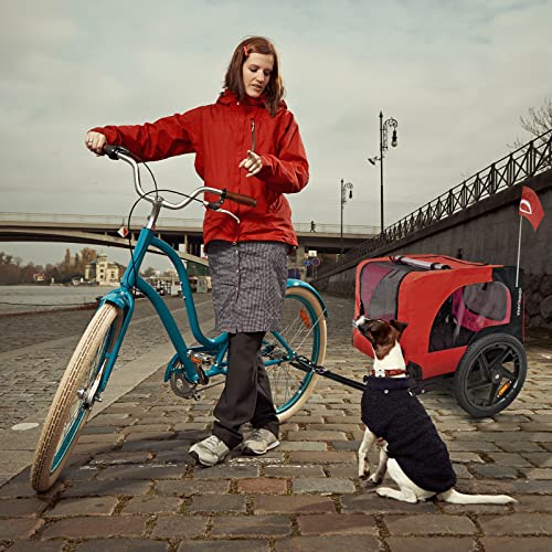 Hundeanhänger für Fahrrad, Fahrradanhänger für Hunde, inkl. Fahne und Gurt, klappbar und leicht im Kofferraum verstaubar, in den Farben: Rot, Sand, Minzgrün, Violettblau, Militärblau, Militärgrün