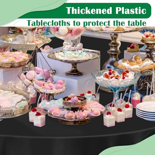 Image of Black 14 Pack 84 Inch Plastic Tablecloths, Disposable Round Plastic Tablecloth, Party Table Cover Plastic Table Cloth
