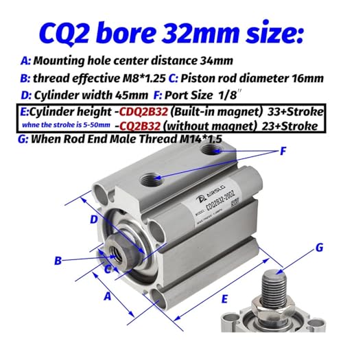 Vérin compact CQ2A32-30DCZ double effet simple tige course 5-100mm