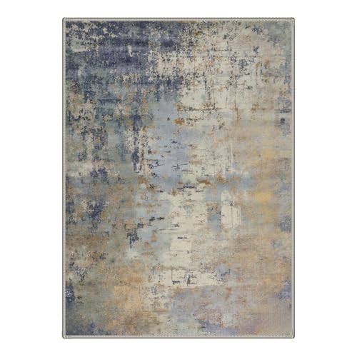 Image of BEIMO Area Rugs 8x10 for Living Room Bedroom, Modern Abstract Machine Washable Rug, Large Soft Low Pile Floor Cover with Non Slip Backing for Dining Room, Dusty Blue