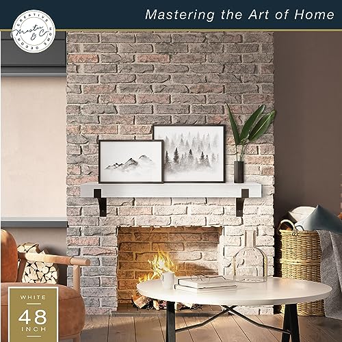 Image of Master & Co. Modern Floating Fireplace Mantel with Black Metal Brackets, Long Floating Shelves for Wall Decor, 48 inches, White Woodgrain