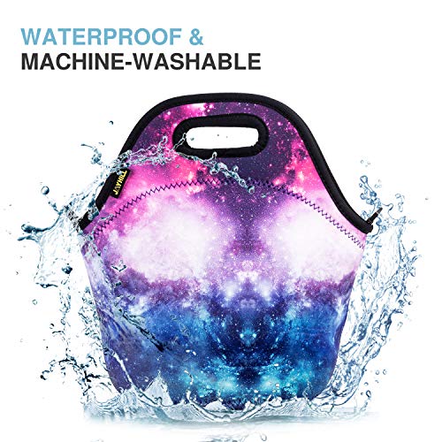 Neoprene Lunch Bag, Cute Lunch Bags for Women Girls Lunch Box Bag, Insulated Lunch Tote Bag for Kids Lunch Sack for Work School Travel and Picnic (Purple Sky)