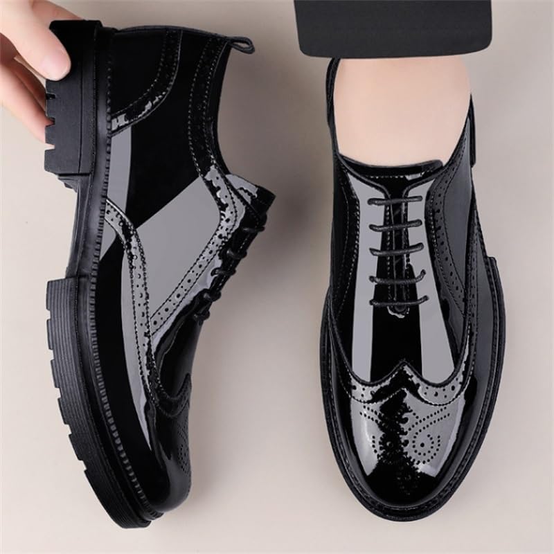 Men's Lace-up Oxford Shoes Low-Cut Round-Toed Shoes Glossy Thick-Soled Non-Slip Shock-Absorbing Breathable Shoes for Men(White-Patch Five-Pointed star4,11)4