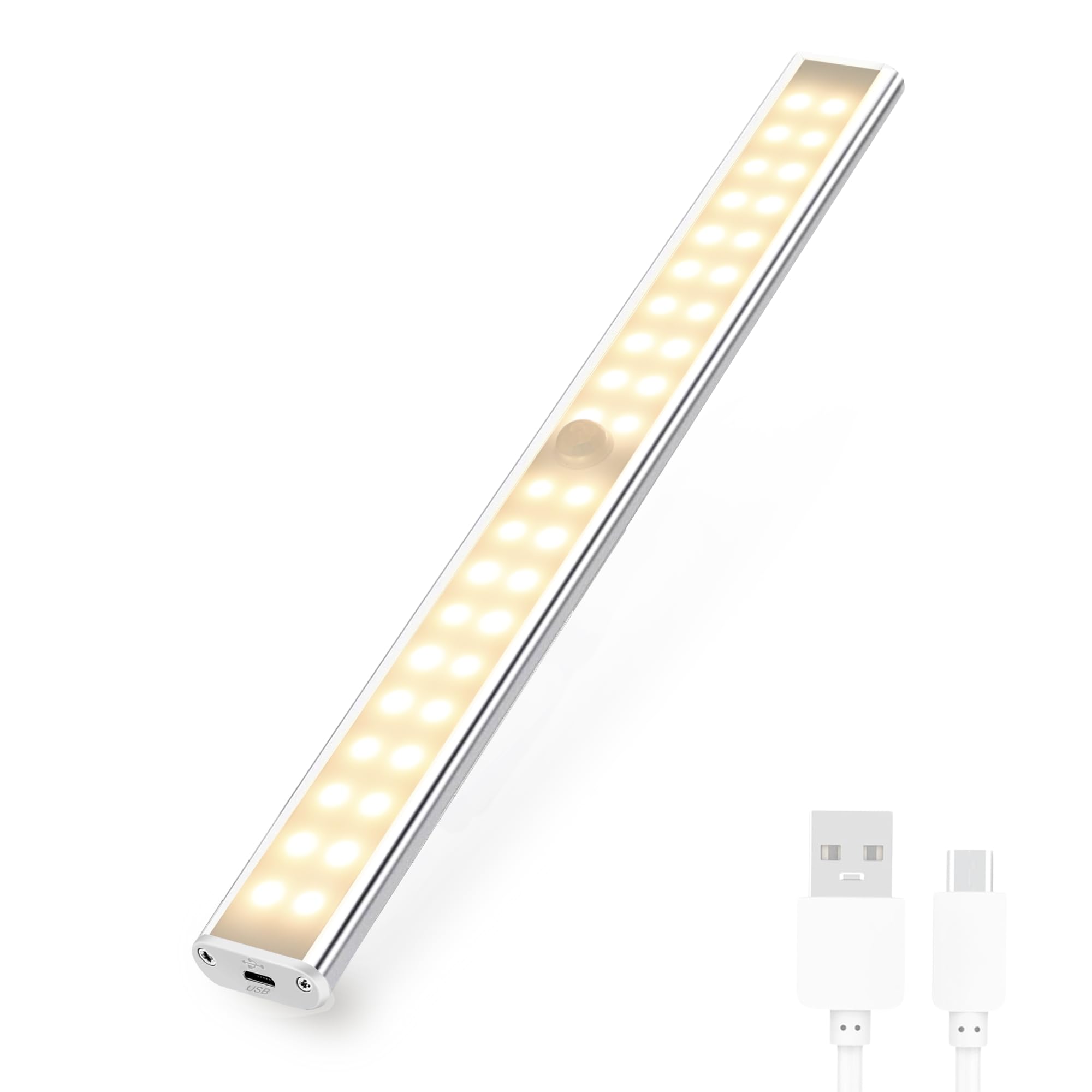 MAGIC SELECT 40 LED Closet Light with Motion Sensor, Magnetic Band, USB Rechargeable Battery, Cable Included, Warm Night Light Bar 30 cm, Multi-Purpose Wardrobe, Kitchen, Hallway, Bathroom, Staircase