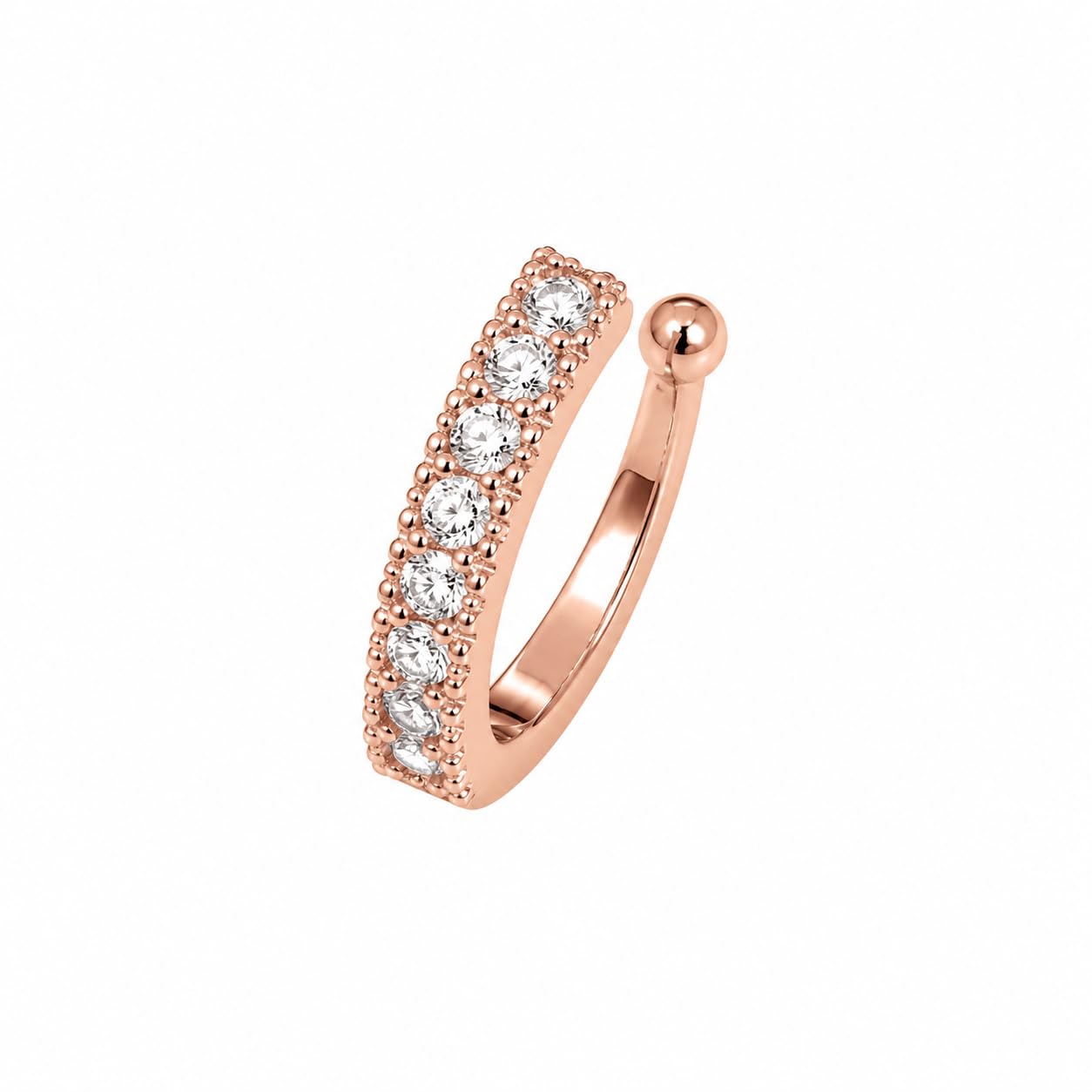 Jewellery Elegant Rose Gold Finishing White AD Stone Stud Half Hoop Nose Pin | Ring | Without Piercing | Adjustable | Nose Ring | Nathiya | Nathani | For Women & Girls-image-34