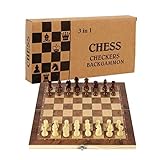 Chess Set, Folding Storage Wooden Chess Board Sets, 15" Wooden Chess, 3 in 1 Chess Board Game for Adults and Kids (Chess, Backgammon, Checkers)