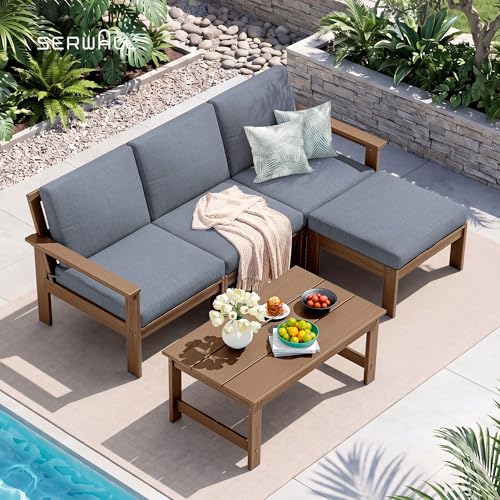 Image of SERWALL HDPE Outdoor Ottoman with Cushions