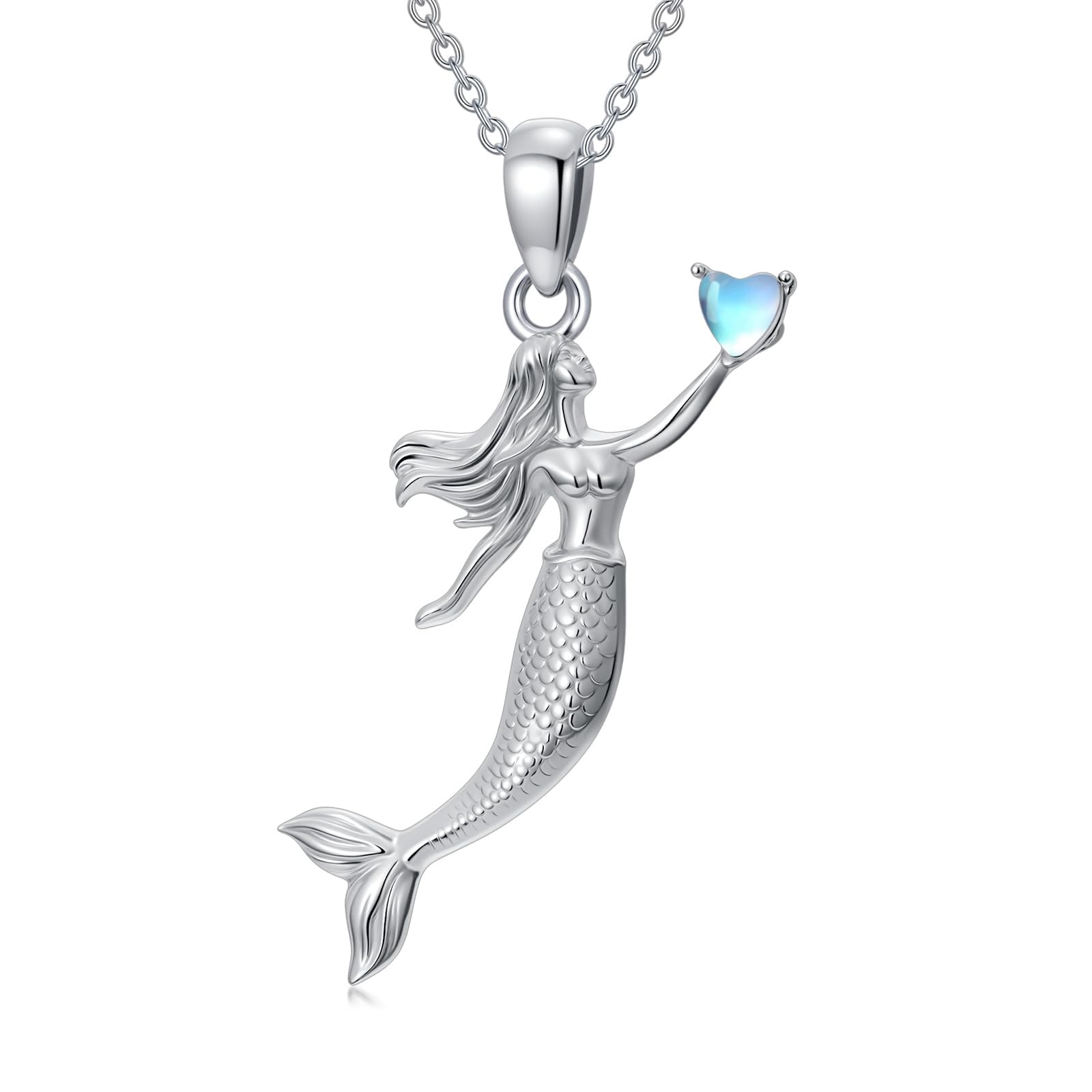 Meerjungfrau-Halskette 925er Sterlingsilber Mondstein Meerjungfrau-Anhänger Schmuck Geschenke für Frauen