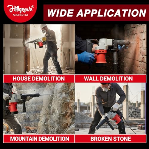 Image of Hillgrove HGCM536M8 17mm Demolition Chisel+Hammer Concrete Breaker Drill Machine with 2 Bits for Breaking Concrete Wall /Hammer Drill (17 mm Chuck Size, 1200 W)