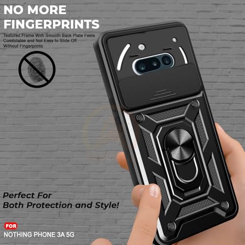 Image of Armor Bumper Back Cover Case for Nothing Phone 3A 5G Rotating Camera Cover, Ring Holder & Kickstand | Heavy Duty & 360 Degree Protection Nothing Phone 3A 5G Back Cover (Black)