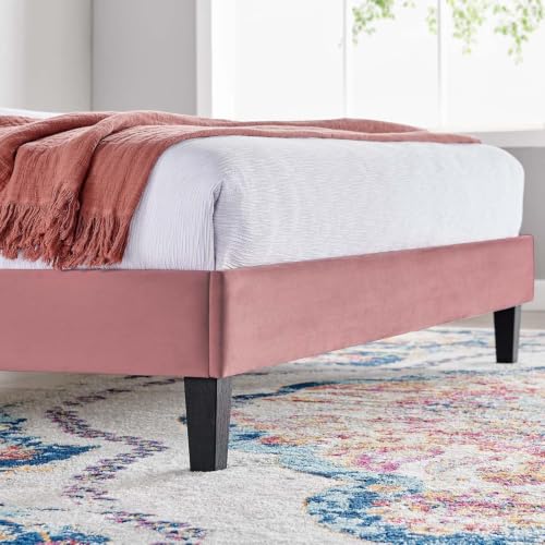 Image of HITHOS Solid Wood Single Bed Without Storage for Bedroom Living Room Home | Wooden Modern Upholstered Headboard Single Bed for Furniture (Dusty Rose)