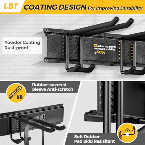 LBT 66" Garage Tool Organizer Wall Mount - 720lbs Garden Tool Organizer with Adjustable Hooks, Heavy Duty Metal Garage Storage Rack, Anti-Rust Shed Rack Holder Hanging Rake Broom Mower Snowboard - Image 5