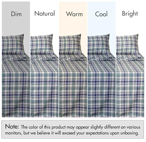 Image of RUVANTI 100% Cotton Percale Sheets Split King, Greenish Blue Plaid | Crisp Cooling for Hot Sleepers, Deep Pocket 16 inch, Soft Breathable & Durable, Hotel-Style, 5 Piece Set