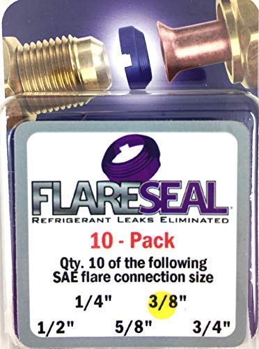 FlareSeal® 3/8" - 10 Pack Model FS06-10PK Leak Free 3/8” SAE Flare Seal Fitting - Refrigeration, HVAC, Flare Leak, Ductless, Schrader Valve, Mini Split or VRV applications (3/8", 10 Pack) j