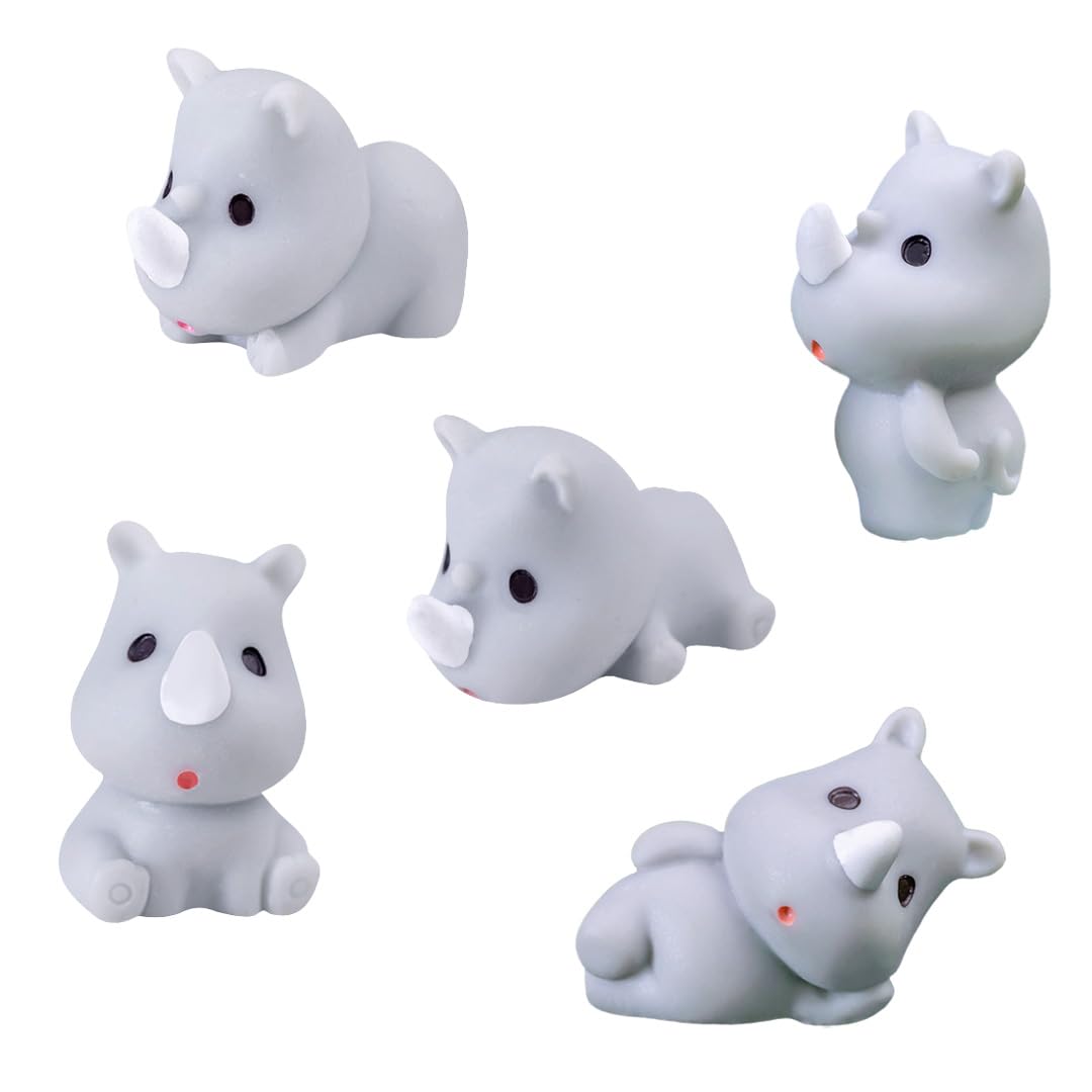 MAOMIA 10 Pcs Cute Rhinoceros Figure Animal Toys Set Cake Topper, Micro Landscape Decor Fairy Garden Miniature Rhinos Figurines Collection Playset for Christmas Birthday Gift Desk Decorations