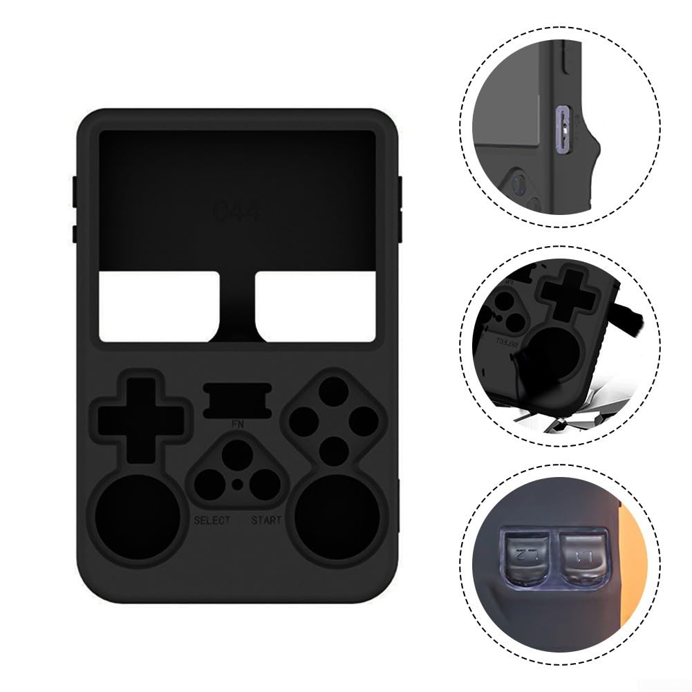 R36S Funda de silicona para consola de juegos portátil retro - Agarre antideslizante y protección a prueba de golpes - Negro (C44 en negro)