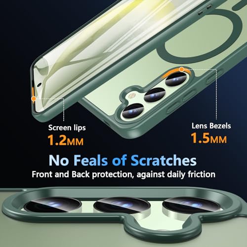 Image of OWKEY for Galaxy S24|S25 Case 6.2'',Magnetic Samsung Galaxy S24 /S25 Case for Magsafe with Tempered Glass Screen Protector, [Shockproof Military] Translucent Back Slim Bumper Cover S24 S25 Case, Green