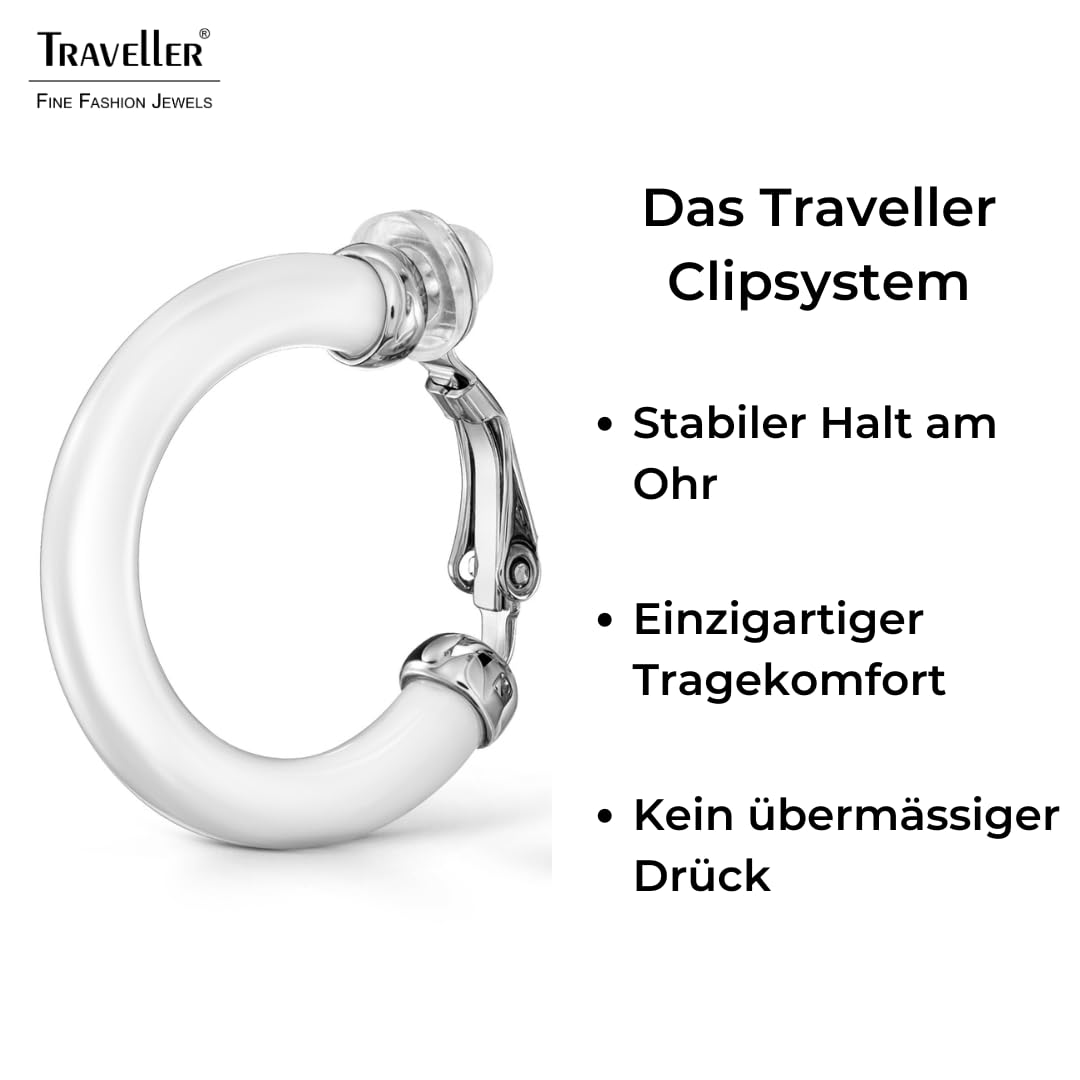 Traveller Orecchini a clip, colore argento, resina bianca, 25 mm, platinati, 157714, 25mm, resina