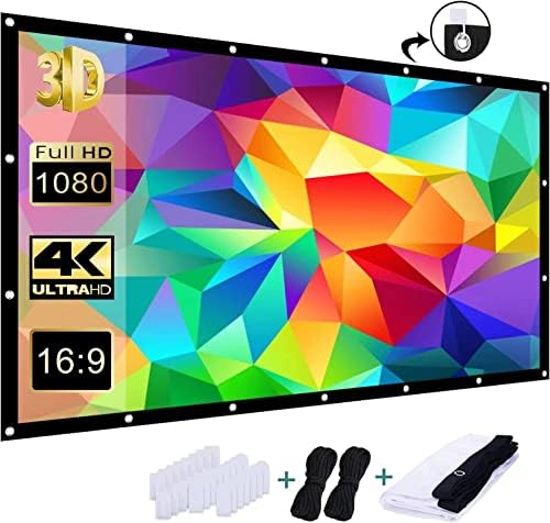 120 Inch Projector Screen, TORABOW Movie Projector Screen 16:9 Foldable and Portable Anti-Crease Indoor Outdoor Projection Double Sided Video Projector Screen for Party, Home, Office, Classroom