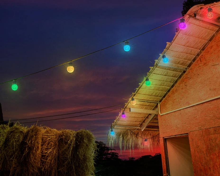 Solar Led Smart String Lights, 25 LED RGBW Bulbs Color Changing Patio String Light App Control IP65 Waterproof 8 Scene Modes 4 Music Modes, Bluetooth 15ft Globe Lights for Backyard Porch Party Decor