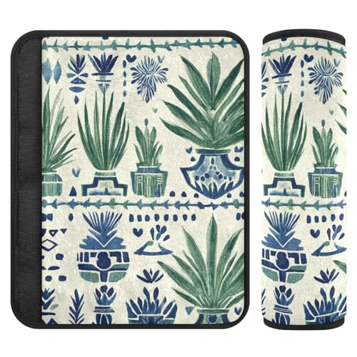 Image of Ink Cactus Blue Aztec Seat Belt Cover Pad 2 Pcs Soft Cute Seatbelt Covers Protector Support Head Neck Shoulder Strap for Car Seats High Chair Backpack for Adults Kids Women Men 10x7.7In 2 Pack