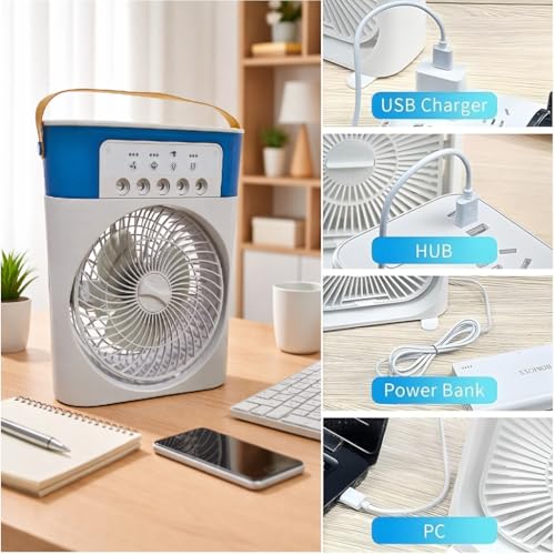Image of Osring By Home Cube Portable Air Cooler Fan with Mist Spray, USB Powered Desktop Portable Cooling Fan, 60 Adjustable Mini Evaporative Cooler with Timer for Home, Camping, Office, Bedroom, Desk