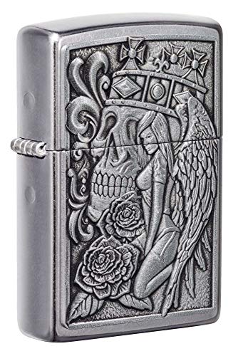 Zippo Skull and Angel Emblem Street Chrome Pocket Lighter