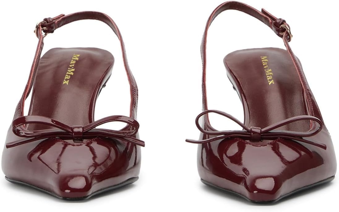 MAVMAX Slingback Heels for Women Kitten Heels with Bow Pointed Close Toe Pumps Dress Party Heeled Sexy Wedding Shoes - Image 9