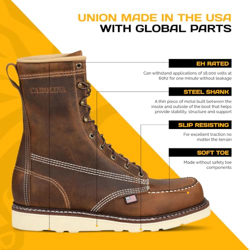 Carolina AMP USA 8" Soft Moc Toe Work Boots for Men - USA Made, Old Town Folklore Leather Upper, Oil & Slip Resistant Outsole, Poron Insole3