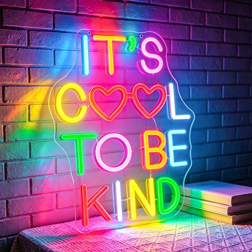 Image of It's Cool To Be Kind Neon Sign for Wall Decor Light Up Sign Positive Led Signs for Class Room Party Home Wall Decor USB Powered