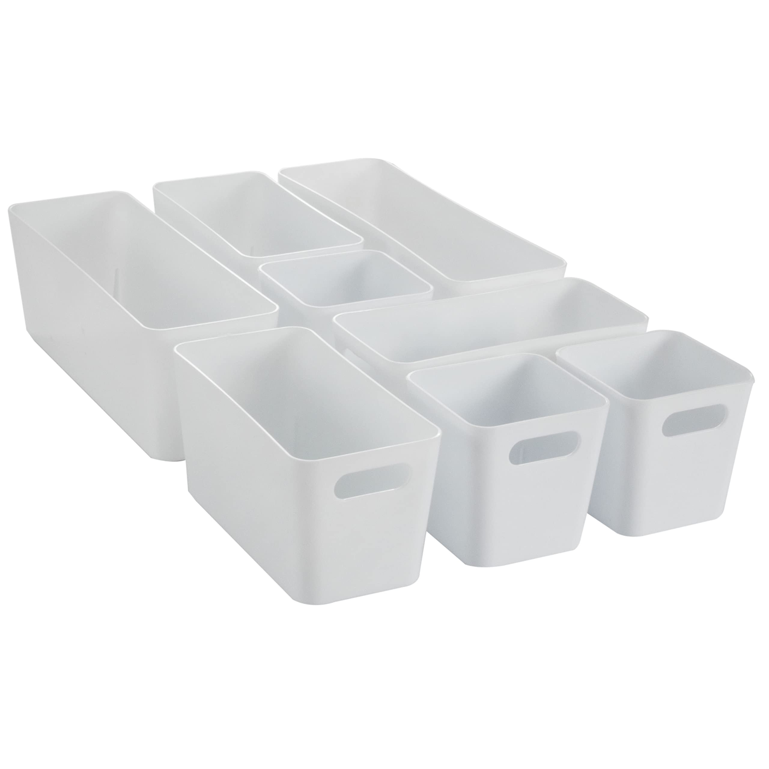 8-delige organizerset - 10 cm hoog wit - lade-inzetstuk - geschikt voor laden van 30 x 50 cm - opbergdozen mandjes opbergsysteem