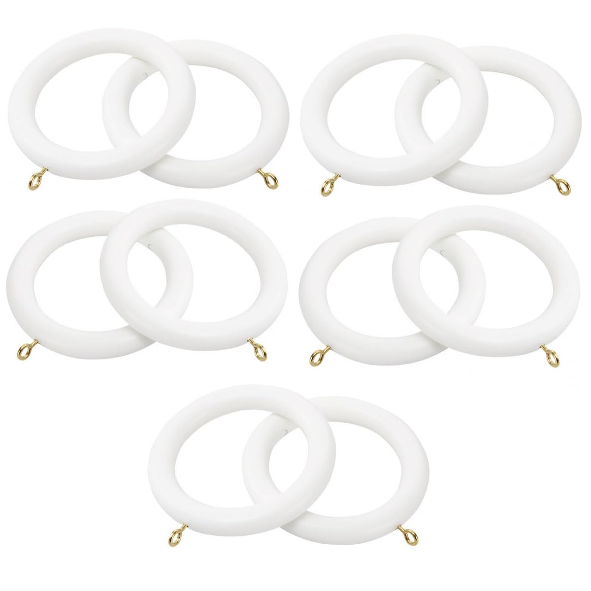 Merriway BH03281 Wooden Curtain Drapery Pole Rod Rings with Screw Eye, Inner Dia. 45mm (1.15/16 inch) Outer Dia. 70mm (2.3/4 inch) - White, Pack of 10
