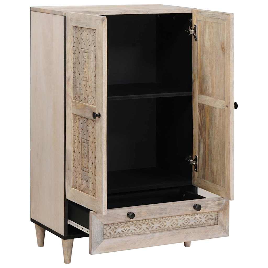 vidaXL Haut Armoire Blanc 60 x 33 x 100 cm Bois de manguier Massif, Buffet Fonctionnel, Meuble de Rangement Moderne, élégant en Bois de Mangue, Parfait pour Salle à Manger