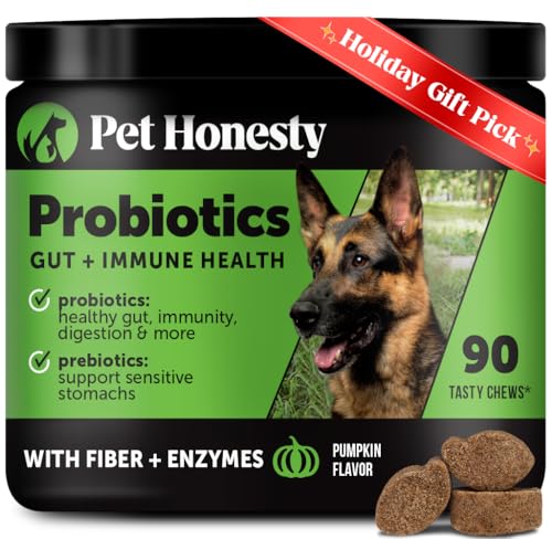 Pet Honesty Probiotics for Dogs - Digestive Enzymes Promotes Gut Health, Dog Probiotics for Bowel Support, Fiber for Regularity, Prebiotics for Immune Health & Gut Flora (Pumpkin, 90 ct)