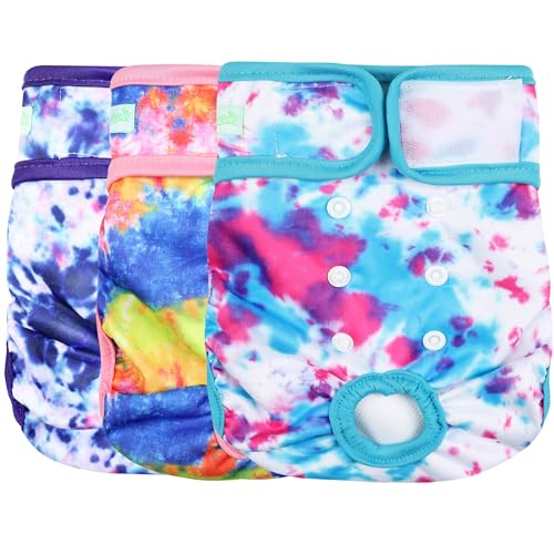 Image of wegreeco Washable Reusable Premium Dog Diapers,Pack of 3,Small Dog Puppy & Doggy Diapers Female,Dog Period Panties Diapers Female in Heat Colourful S