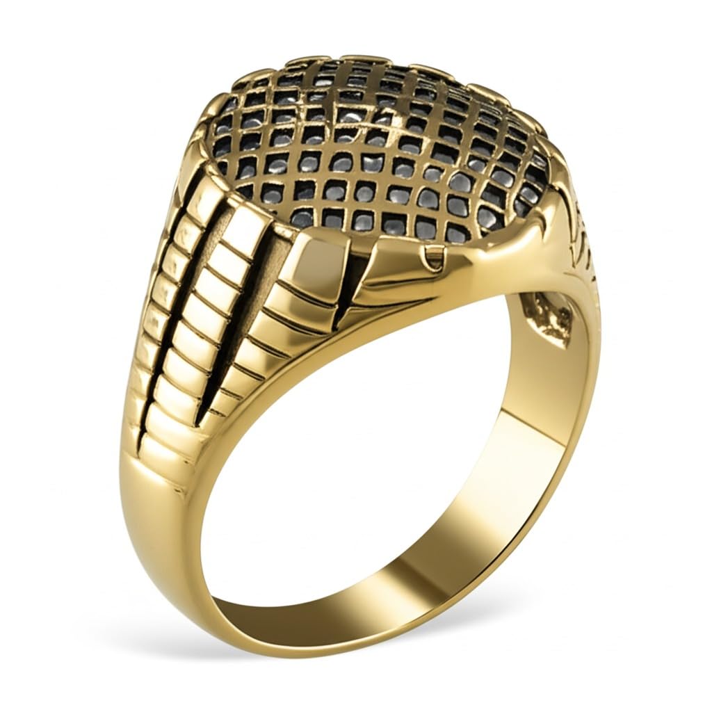Royal Series - GRIDIRON MAJESTY RING - Pure Stainless Steel Men’s Gold-Plated Ring – Statement Luxury Jewelry (Size : 18-21-27)-image-27