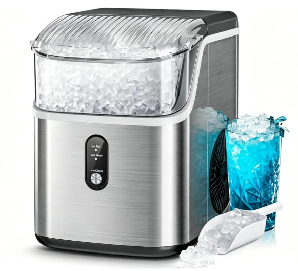 Crzoe Nugget Ice Machine Countertop, Portable Ice Maker with Crushed Ice, 35Lbs/Day, Self-Cleaning, One-Click Operation for Home Use(Grey)