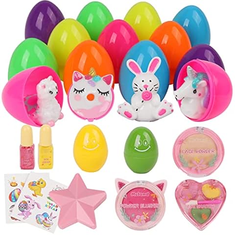 Filled Easter Eggs with Kids Makeup - 12Pcs Prefilled Plastic Easter Eggs with Girls Play Makeup Toys Gifts for Easter Egg Hunt Party Favors Cover