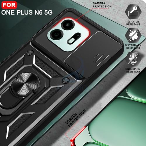 Image of AESTMO Tough Armor OnePlus N6 5G Bumper Back Case Cover | Ring Holder & Sliding Camera Shield Cover | 360 Degree Protection Back Case Cover for OnePlus N6 5G (Black)