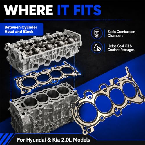 Image of XQSMWF 22311-2E100 Engine Cylinder Head Gasket for Hyundai Elantra 2017-2020, Kona 2018-2020, Tucson 2019-2020, Fit for Kia Soul 2017-2021, Forte 2017-2020 - 2.0L L4 DOHC NU Engine Replacement