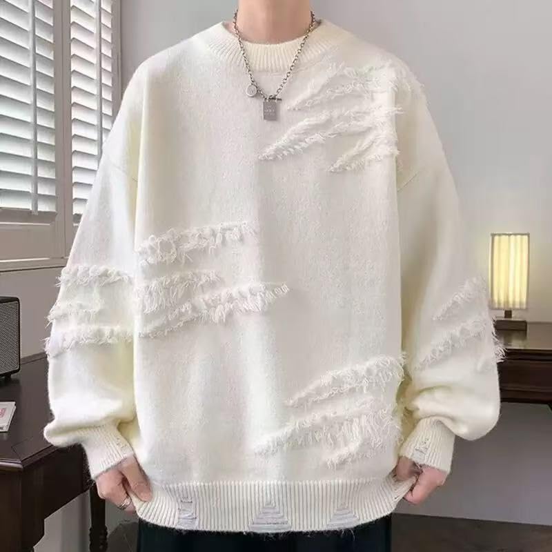 Men's Sweaters Oversized Long Sleeve Round Collar Sweater Y2k Knitted Tops Streetwear2
