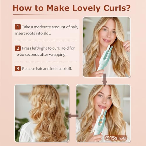 Image of Auto Hair Curler, Automatic Curling Iron with 4 Temperature & 3 Timer, Automatic Shut-Off, Anti-Scald, Anti-Tangle Rotating Curling Wand for Hair Styling, Blue