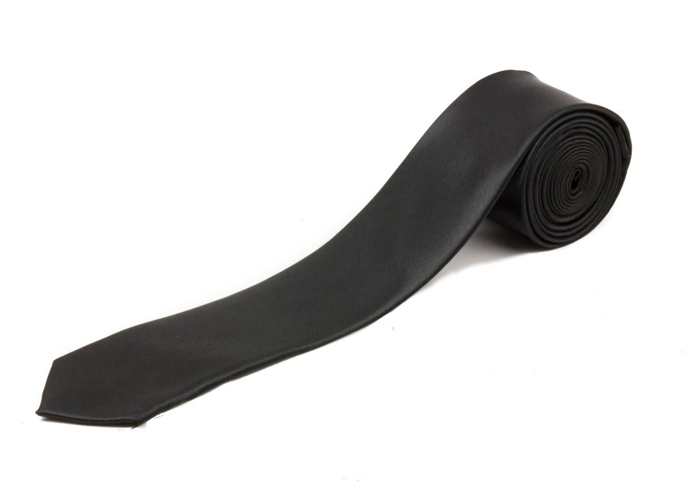 Mytoptrendz Men's Black Mytoptrendz® Narrow Tie Plain Soft Silk Feel Satin Neck Tie