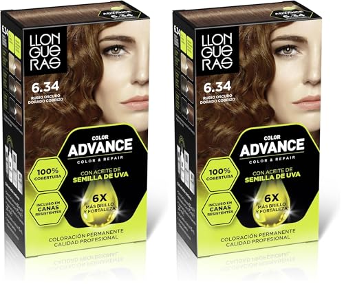 Llongueras Color Advance Tinte Pelo Mujer Coloración Permanente 100% Cobertura Incluso En Canas Resistentes - Tono 6.24 Marrón Macadamia (Paquete de 2)