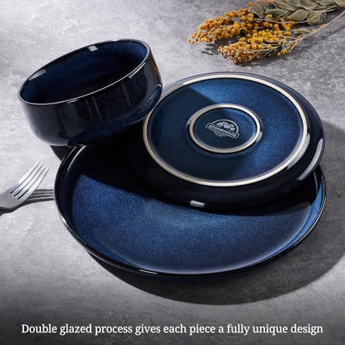 Homikit 18 Piece Dinner Set, Kitchen Stoneware Dinnerware Sets for 6 People, Included 6X Dinner Plates, 6X Side Plates and 6X Bowls, Non-Scratch, Dishwasher & Microwave Safe, Nebulas Blue - Image 4